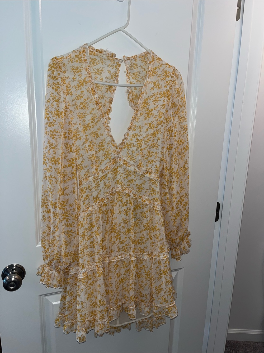 Windsor Yellow Floral Ruffle Tiered Long-Sleeve Dress